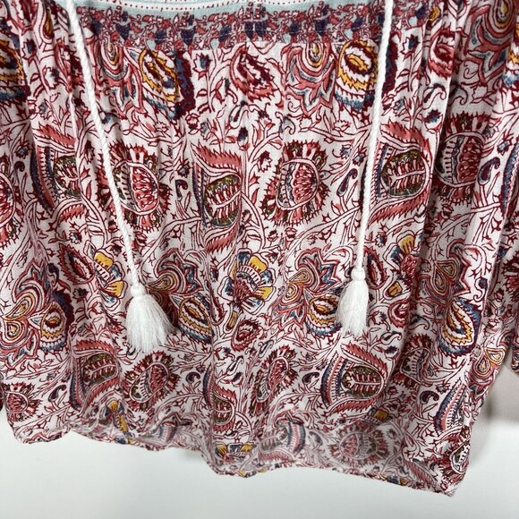 Lucky Brand Boho Peasant Top Size S Paisley Tassel Hippie Beach Vacation Boho - Picture 3 of 10